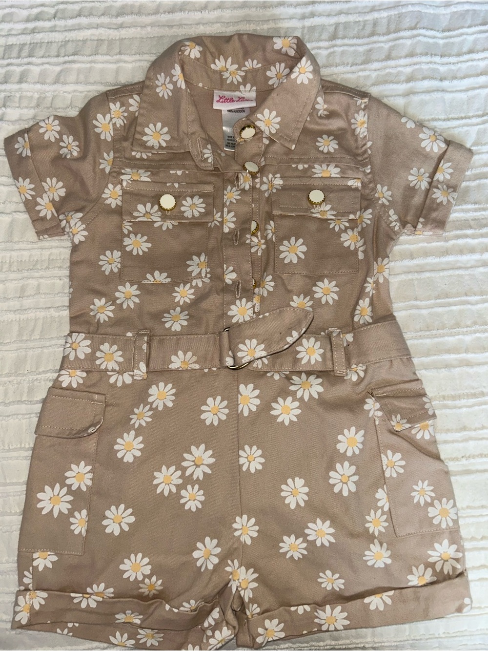Girls' Tan Daisy Print Short Romper